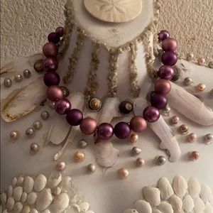 Big two tone bead purple necklace, short necklace